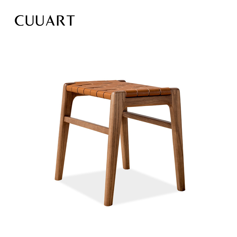 Solid wood stool, low stool, Nordic shoes changing stool, woven stool 284