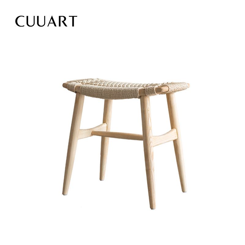 Solid wood stool, low stool, Scandinavian rattan woven shoe stool 046