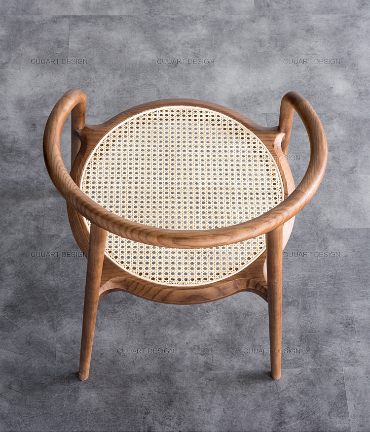 Nordic retro rattan solid wood backrest dining chair circle chair 213
